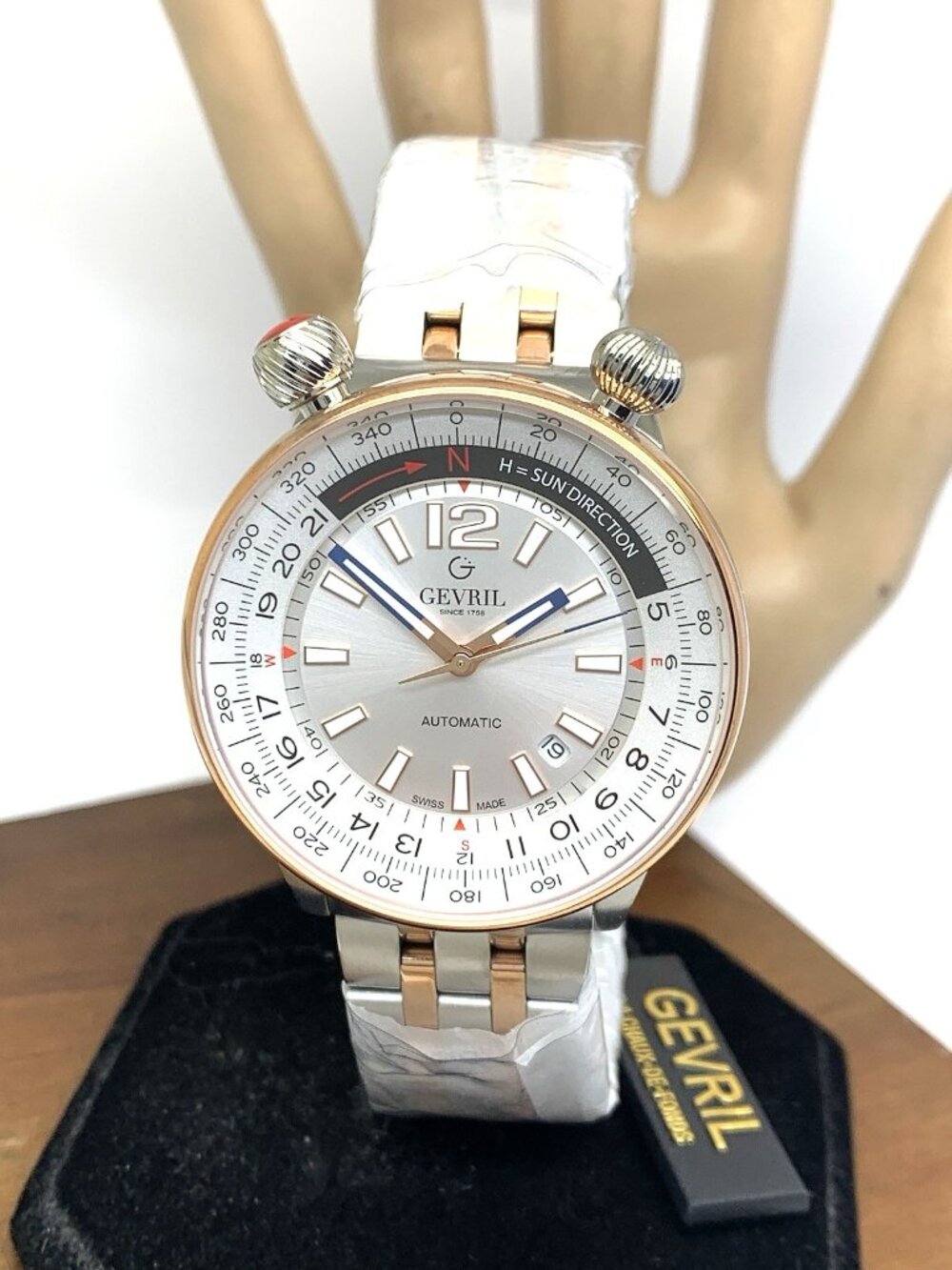 Gevril Men's Watch 48563 Swiss Automatic Wallabout Solar Compass Two Tone mm